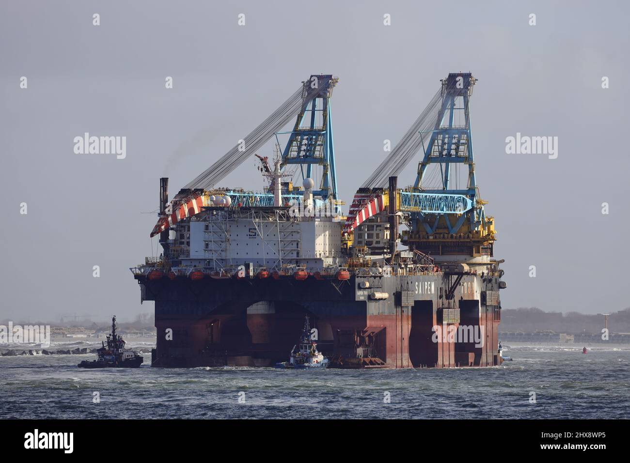 The crane ship Saipem 7000 arrives in the port of Rotterdam on January 30, 2022. Stock Photo