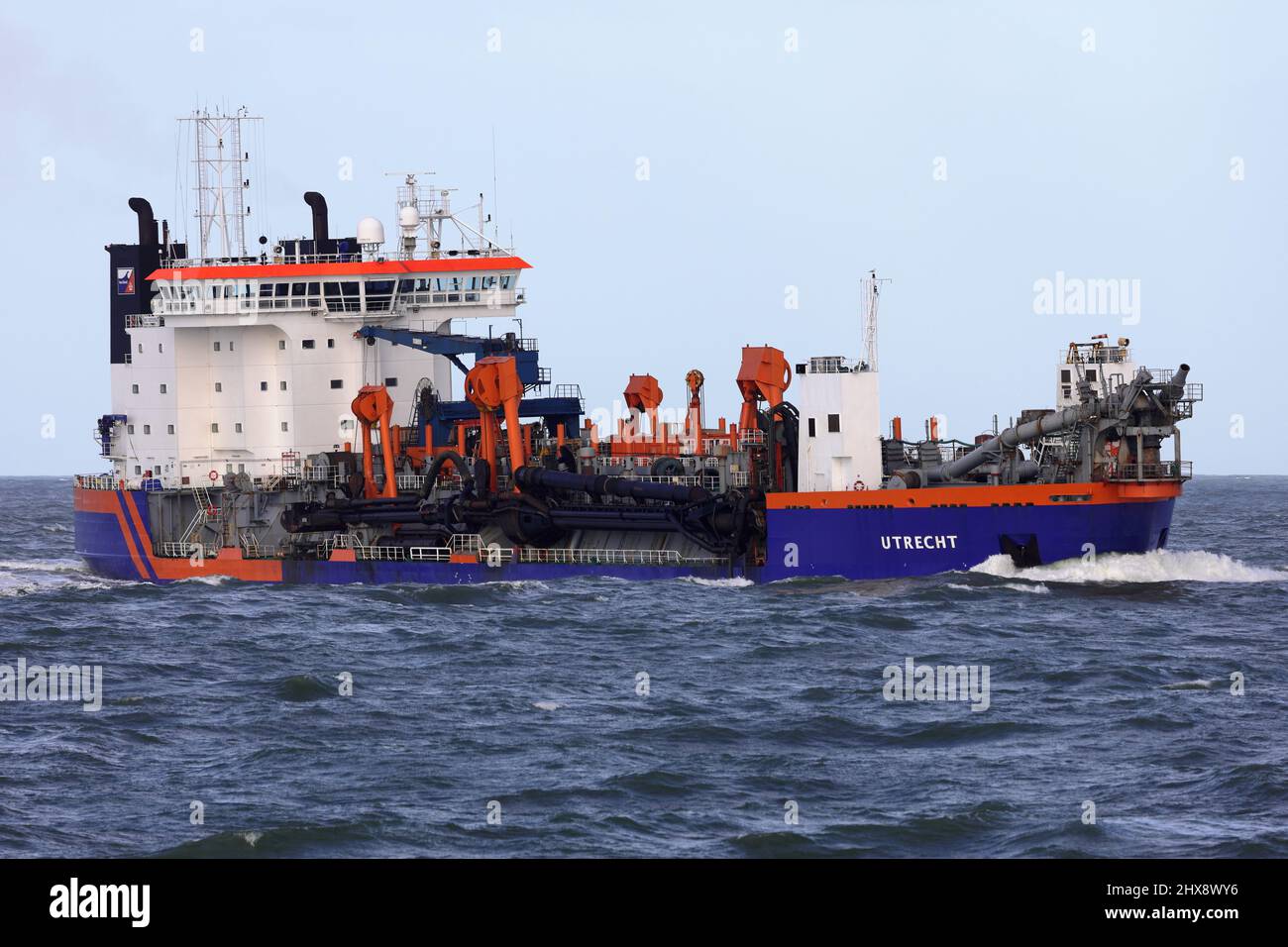 The dredger Utrecht arrives in the port of Rotterdam on January 30, 2022. Stock Photo