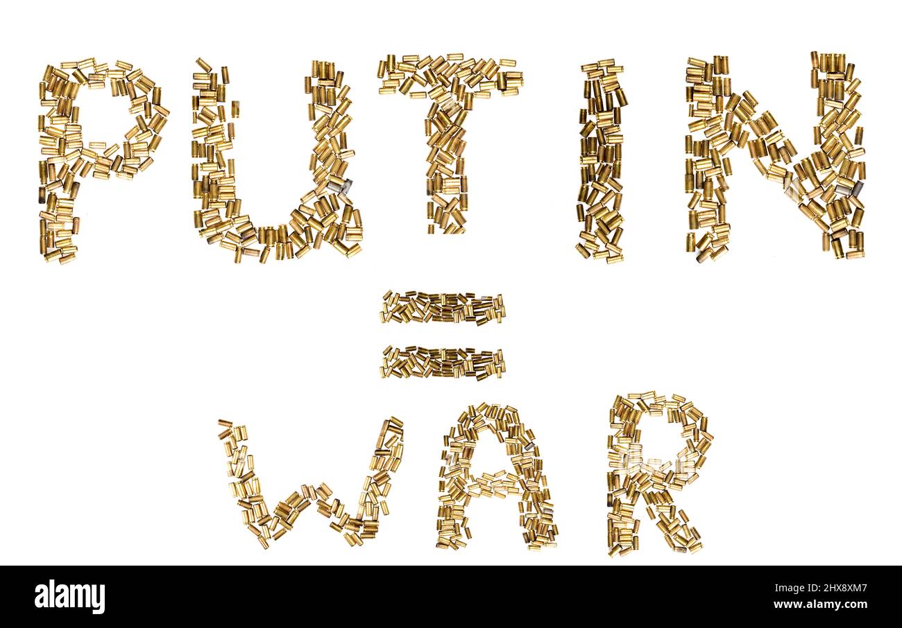 Putin war letter made from the shells alphabet isolated on white Stock Photo