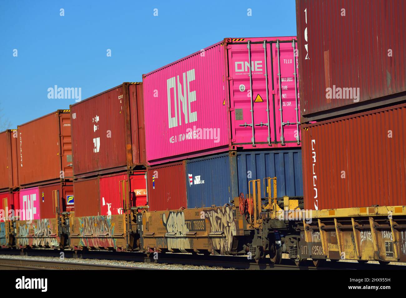 Hoffman Estates, Illinois, USA. A Canadian National intermodal freight