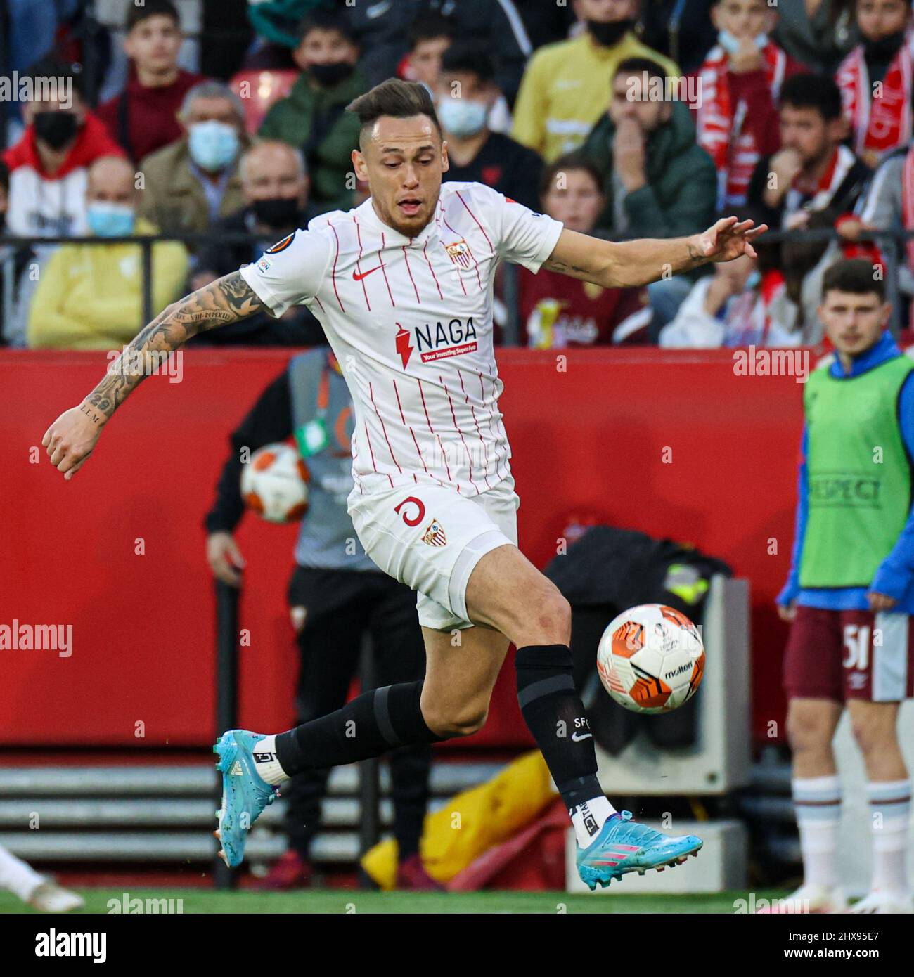 SEVILLE, SPAIN - MARCH 10: Lucas Ocampos of Sevilla FC during the UEFA Europa League match between Sevilla and West Ham United at Ramon Sanchez Pizjuan on March 10, 2022 in Seville, Spain (Photo by Dax Images/Orange Pictures) Stock Photo