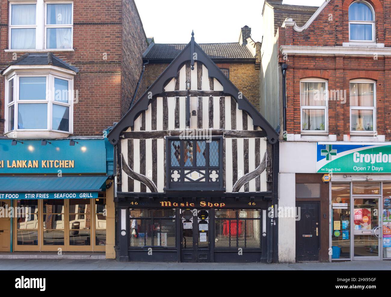 17th century 46 South End building (music shop), South End, South Croydon, London Borough of Croydon, Greater London, England, United Kingdom Stock Photo