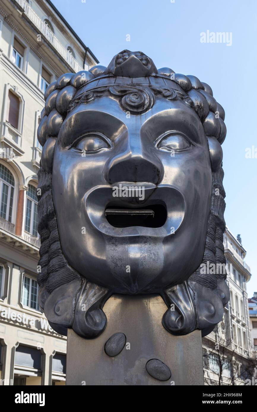 Mask fountain in Trieste, Italy Stock Photo