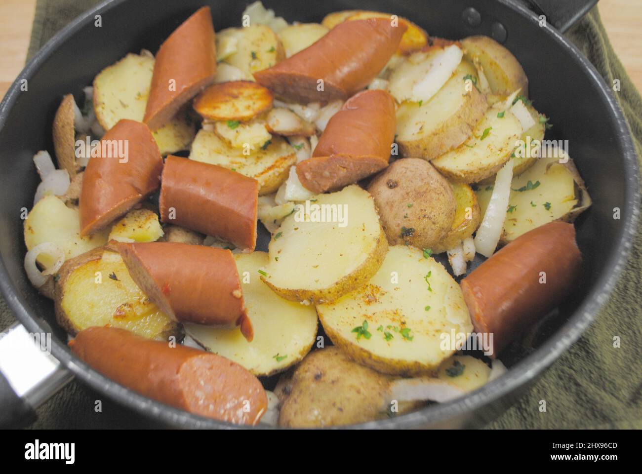 Frying Kielbasa, Potatoes and Peppers Stock Photo Alamy