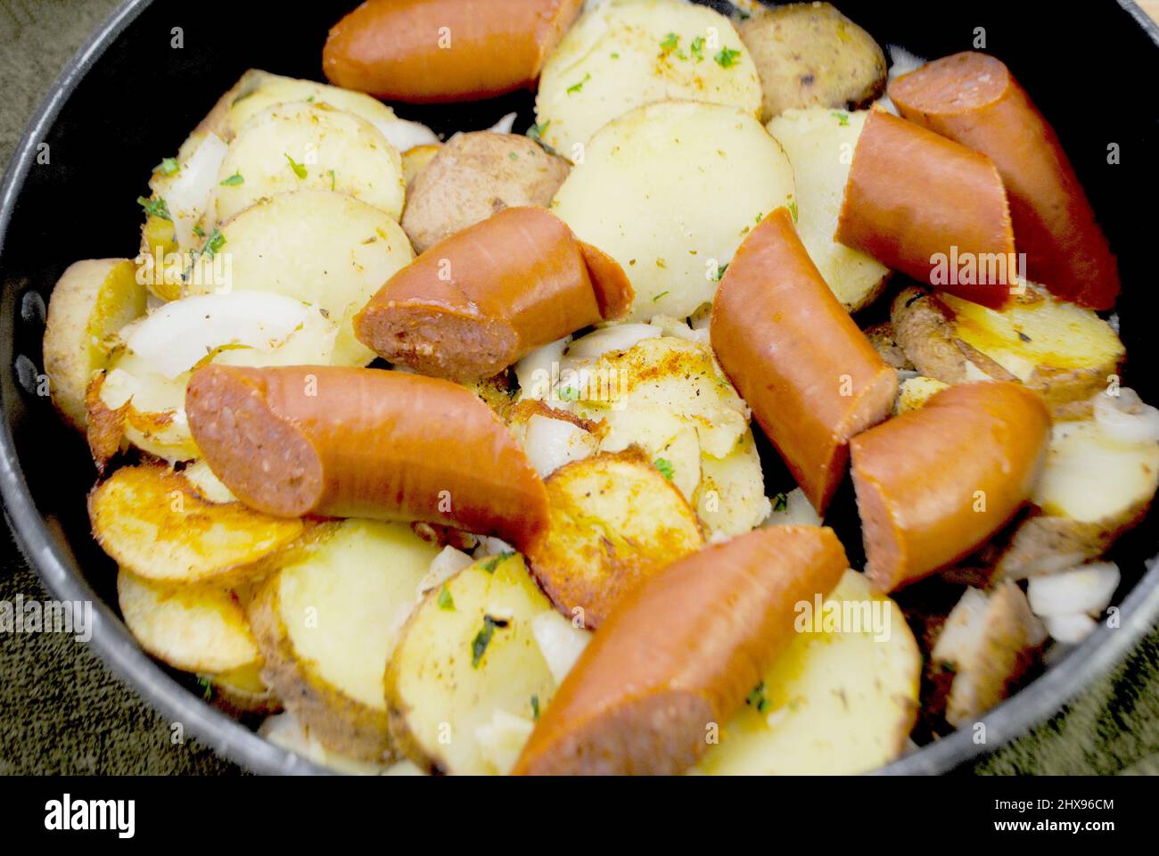 Frying Kielbasa, Potatoes and Peppers Stock Photo Alamy