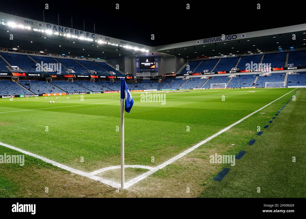 General view ahead of the UEFA Europa League round of sixteen first leg match at Ibrox Stadium, Glasgow. Picture date: Thursday March 10, 2022. Stock Photo