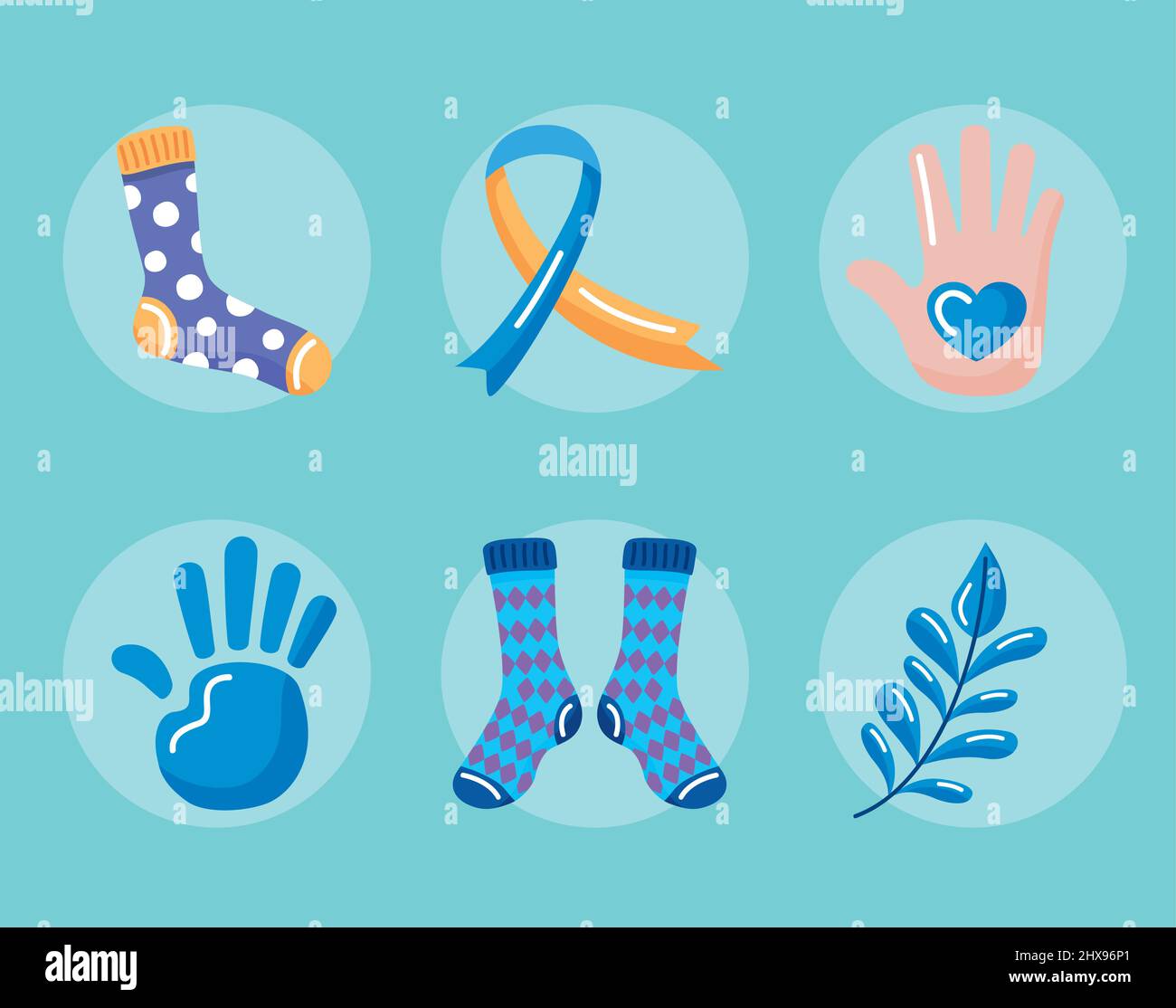 down syndrome set six icons Stock Vector