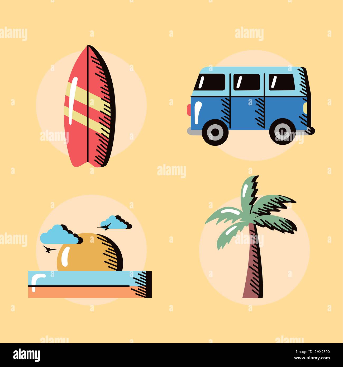 four surf sport set icons Stock Vector Image & Art - Alamy