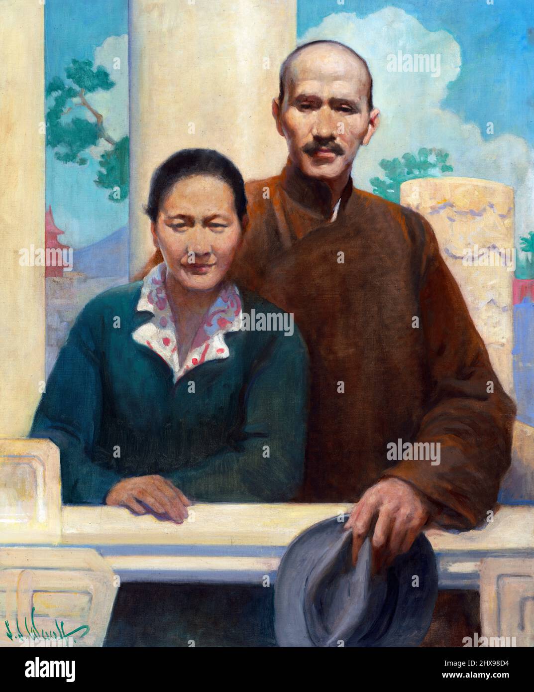 Chiang Kai-shek (1887-1975) and his wife, Madame Chiang, portrait of the nationalist leader of Taiwan by Samuel Johnson Woolf, oil on canvas, 1937 Stock Photo
