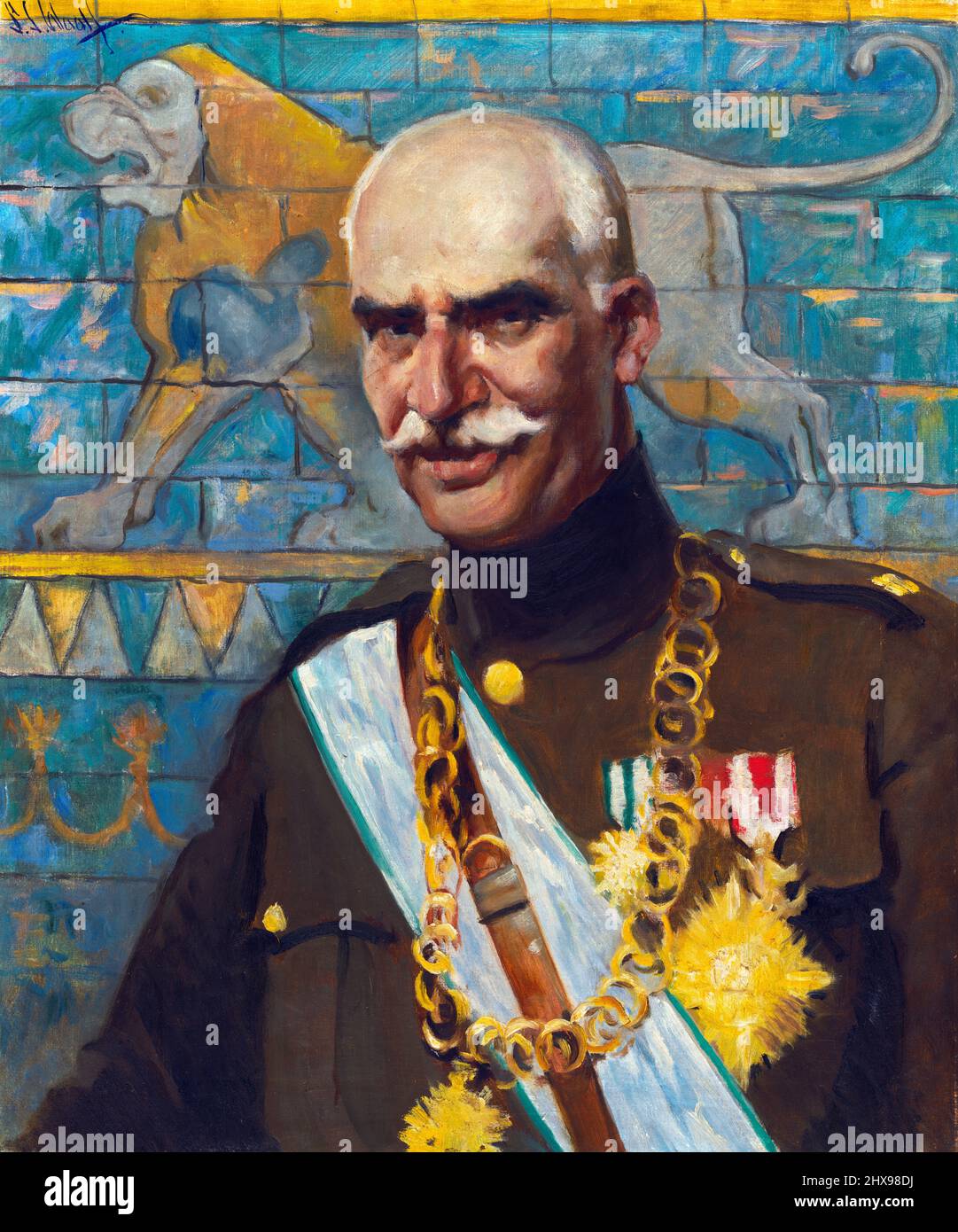 Portrait of the Shah of Iran, Reza Shah Pahlavi (1878-1944) by Samuel Johnson Woolf, oil on canvas, 1938 Stock Photo