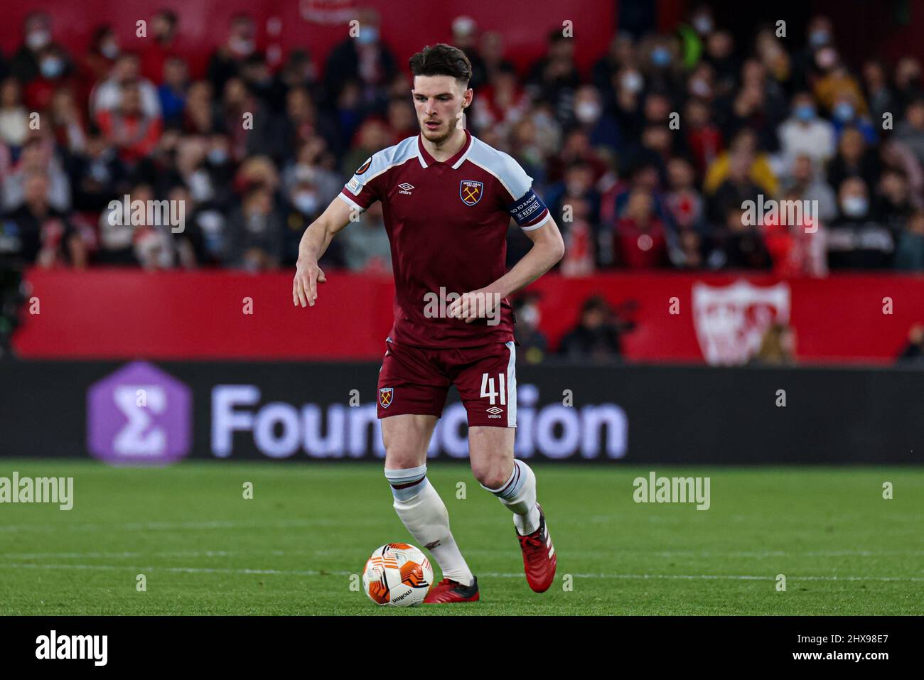 SEVILLE, SPAIN - MARCH 10: Declan Rice of West Ham United during the UEFA Europa League match between Sevilla and West Ham United at Ramon Sanchez Pizjuan on March 10, 2022 in Seville, Spain (Photo by Dax Images/Orange Pictures) Stock Photo
