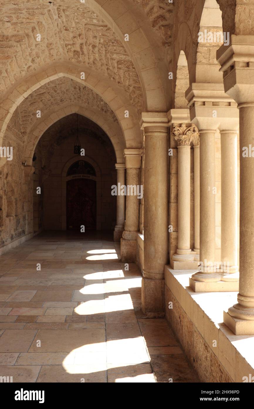 The gallery of the Church of Nativity, Bethlehem Stock Photo Alamy