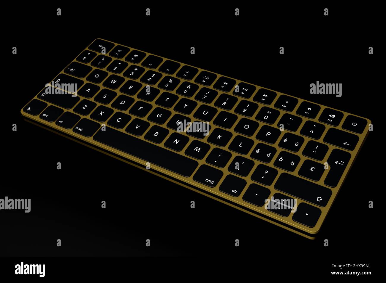 Modern gold aluminum computer keyboard and mouse isolated on white  background. 3D rendering of gear for home office and workspace Stock Photo  - Alamy