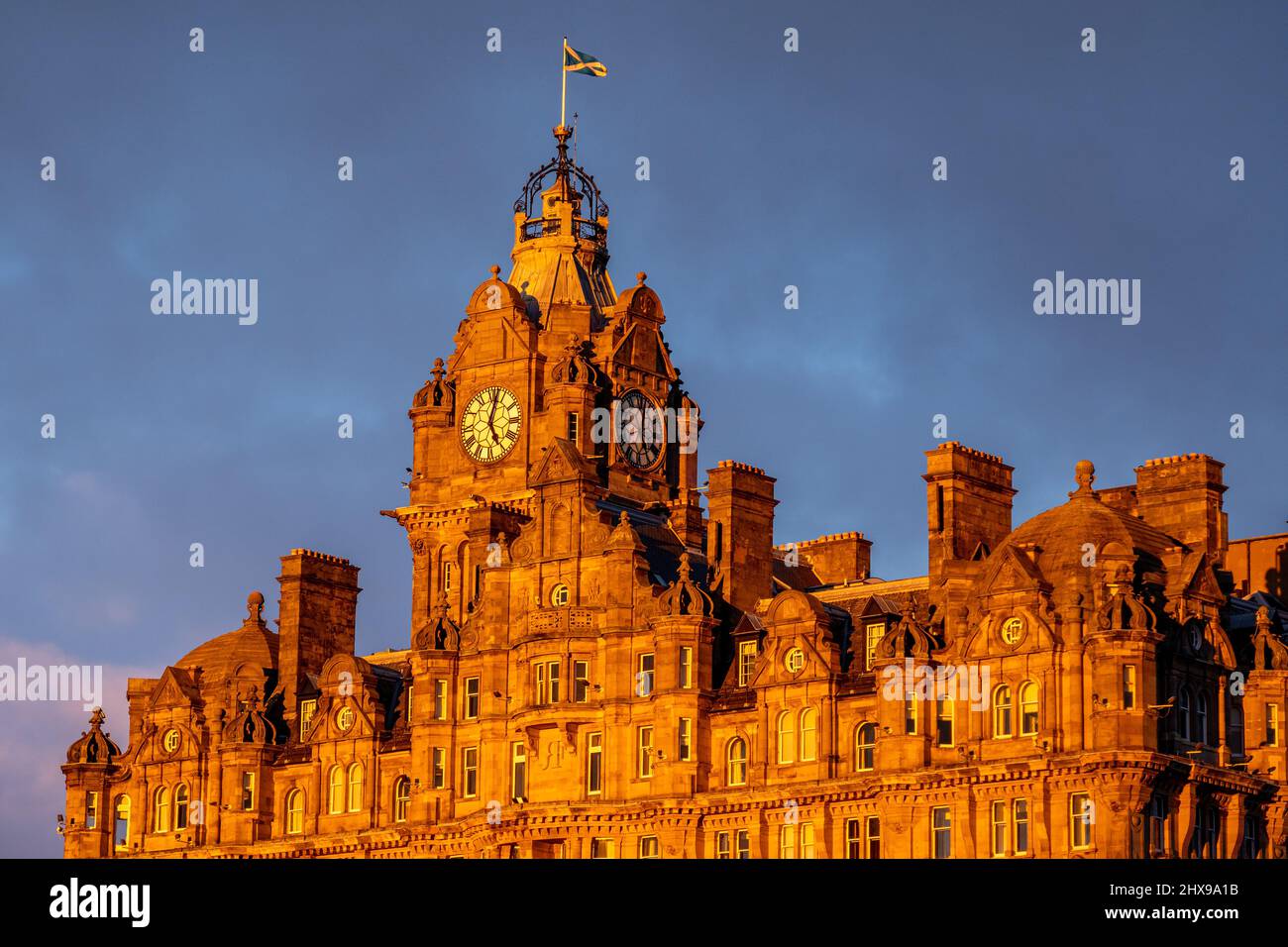 Sunset on The Balmoral Hotel, Edinburgh, Scotland, UK Stock Photo