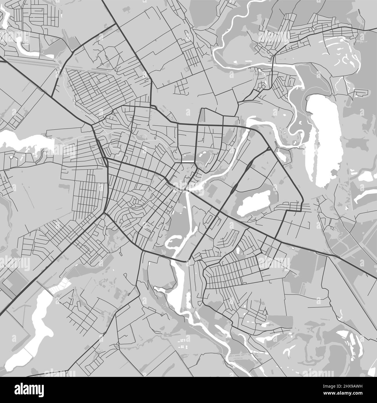 Vector map of Sumy city. Urban grayscale poster. Road map image with metropolitan city area view. Stock Vector