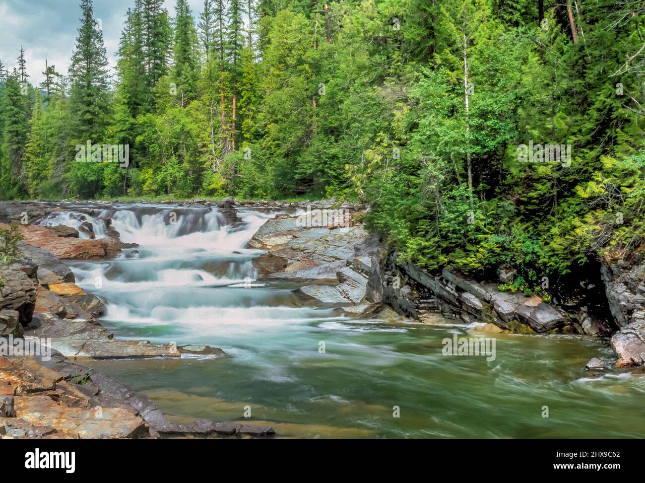 cascades on the yaak river above yaak river falls near troy, montana Stock Photo