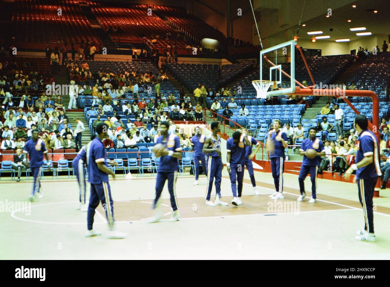 1970s Professional Basketball The Phoenix Suns during pregame warm