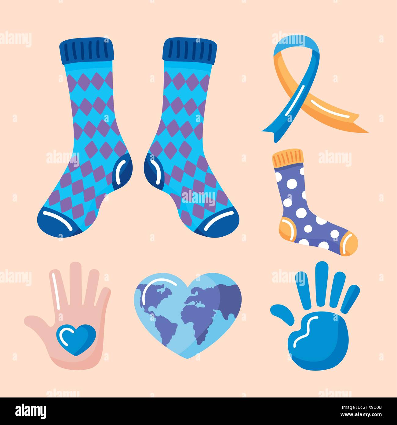 six down syndrome set icons Stock Vector