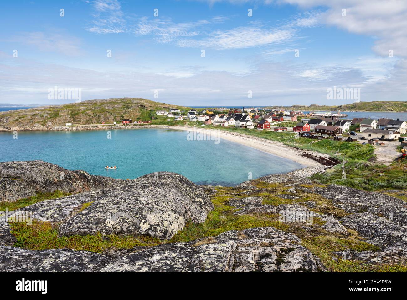 View of the fishing village Bugoynes (Pykeija), Varangerfjord, Norway Stock Photo