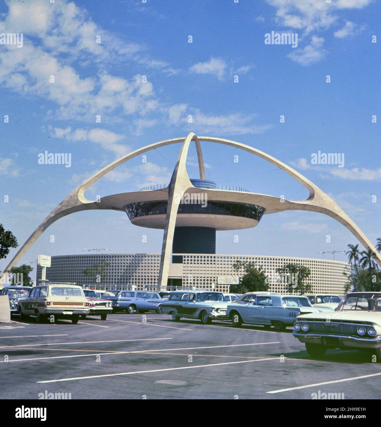 Cars in a parking lot at Los Angeles International Airport ca. 1967