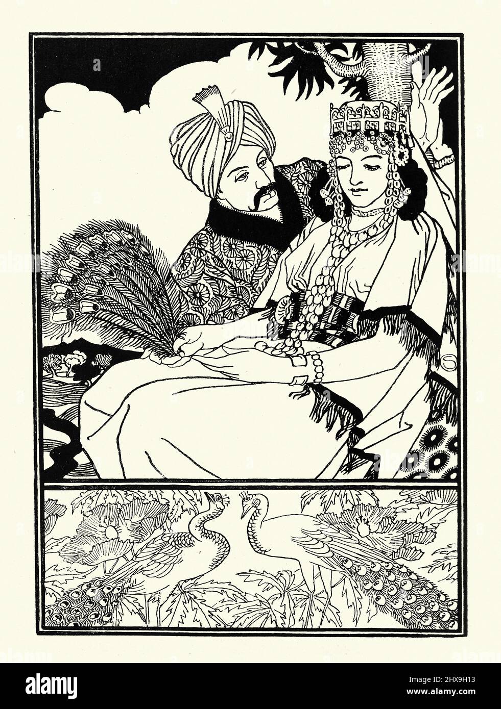 Vintage illustration from Fourth voyage of Sinbad the Sailor, Sinbad's wife, woman of noble birth. Stock Photo