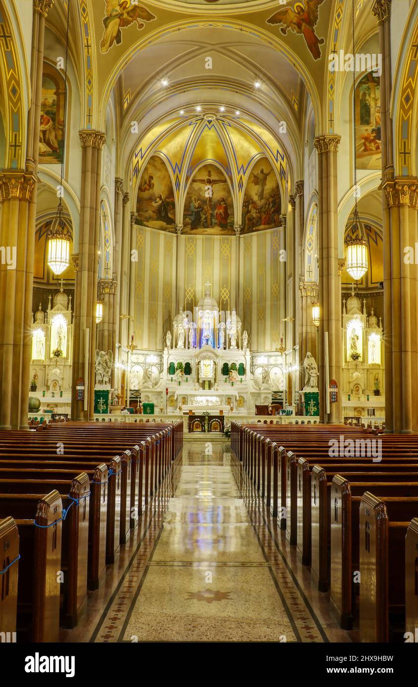 St Marys Catholic Church. Interior. Romanesque Revival architecture. Dayton, Ohio, USA. Stock Photo