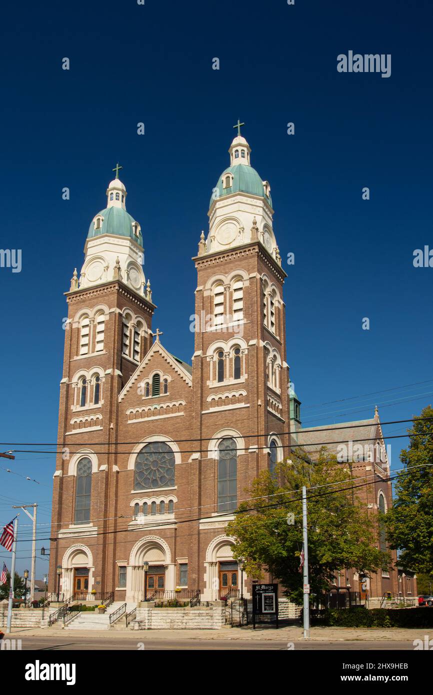 St Mary Catholic Church. Romanesque Revival architecture. Dayton, Ohio, USA. Stock Photo