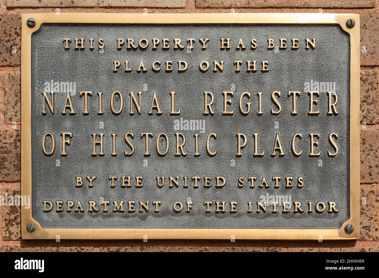 Plaque for National Register Of Historic Places. This Property has Been Placed On The National Registry Of Historic Places By The United States Depart Stock Photo