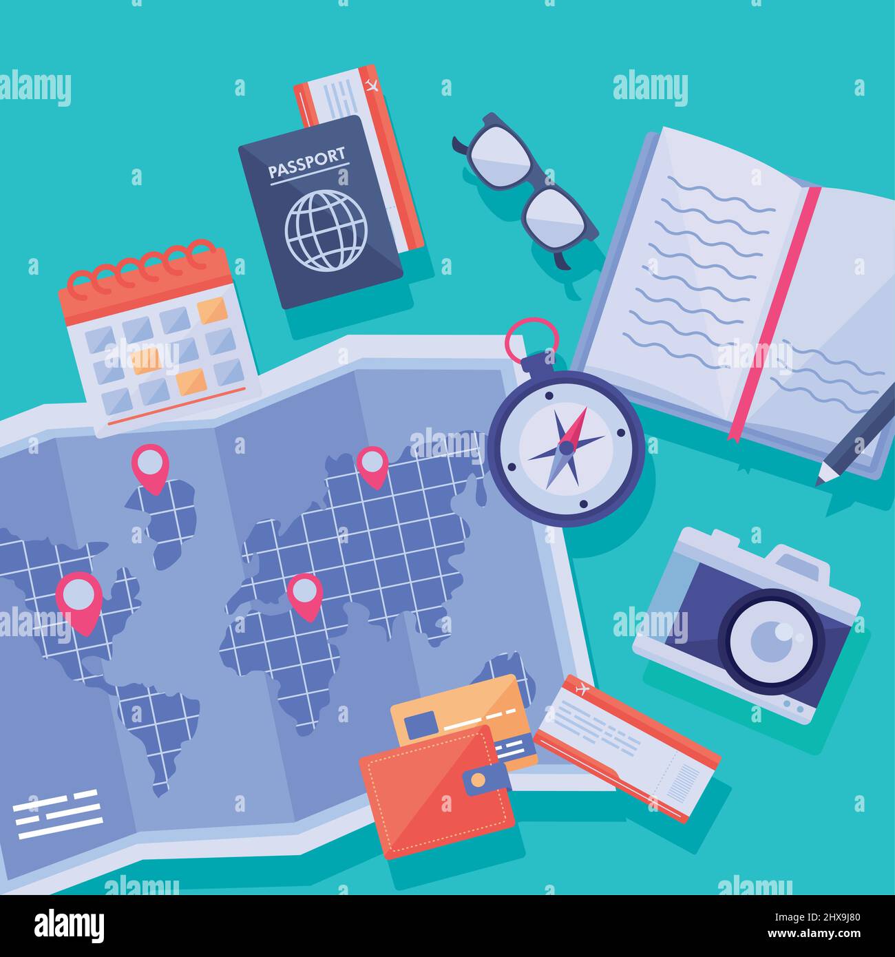 paper map and travel set icons Stock Vector Image & Art - Alamy