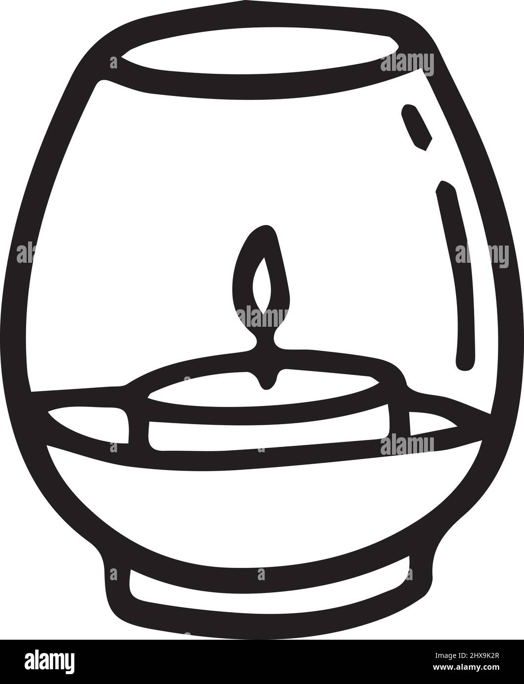 Burning Candle In Candlestick.hand-drawn Vector Illustration In Doodle 