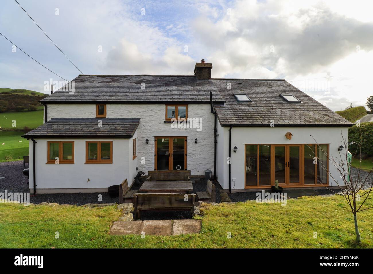 Rear view of an extended cottage in North Wales Stock Photo
