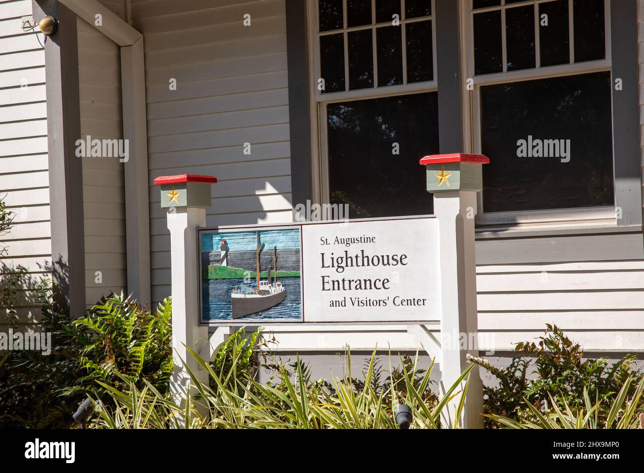 St. Augustine, Florida, USA - February 25, 2022 :  Exterior of historic  Visitors Center St. Augustine lighthouse in Florida. Stock Photo