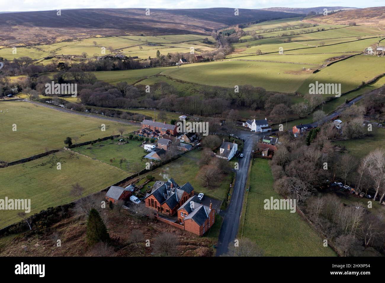 Commondale Village, North York Moors from the Air, North Yorkshire Stock Photo