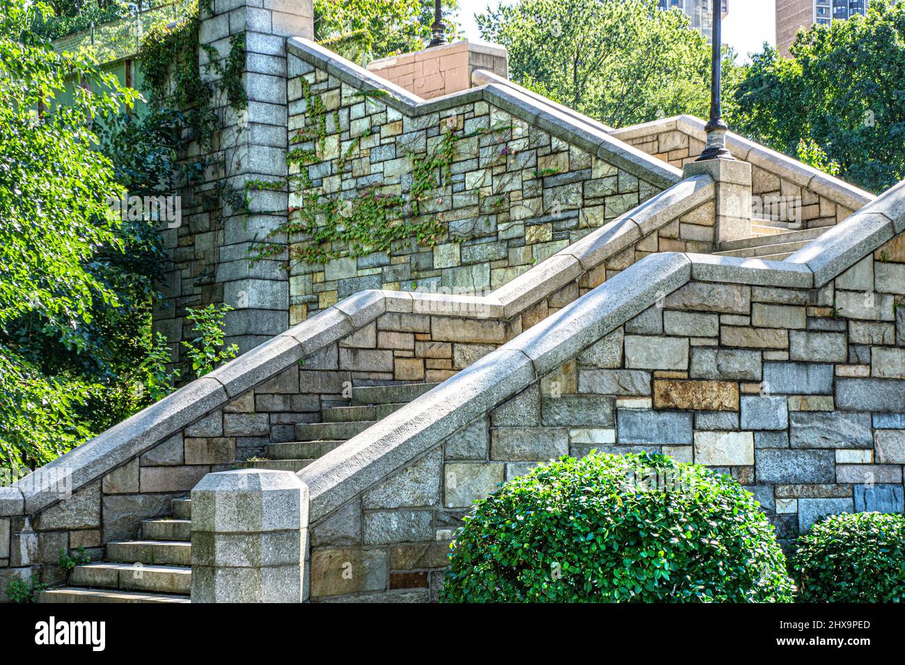 Granite Stairway, Fort Washington Park, Washington Heights, New York City, New York, USA Stock Photo