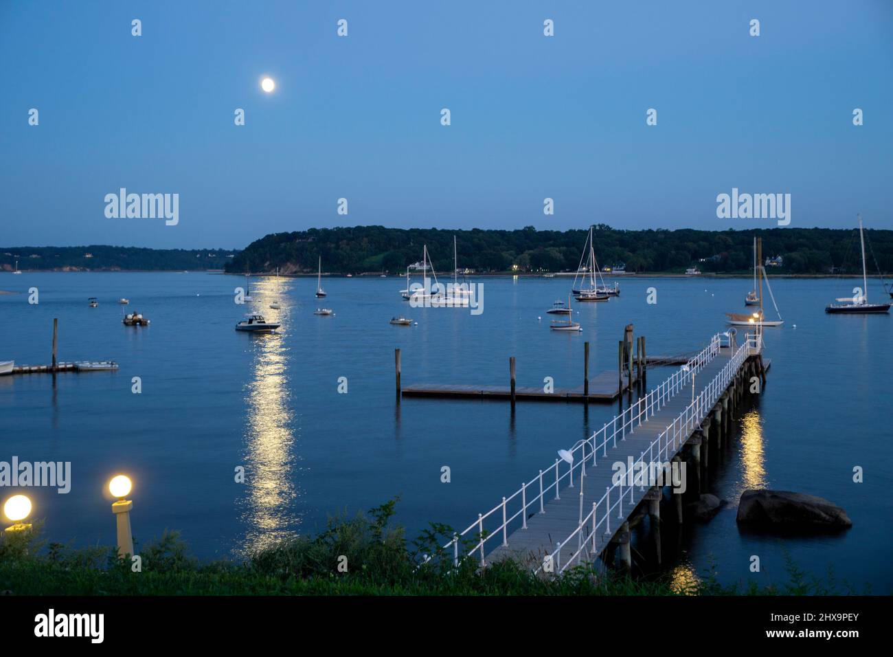 Harbor at Night, Oyster Bay, New York, USA Stock Photo Alamy