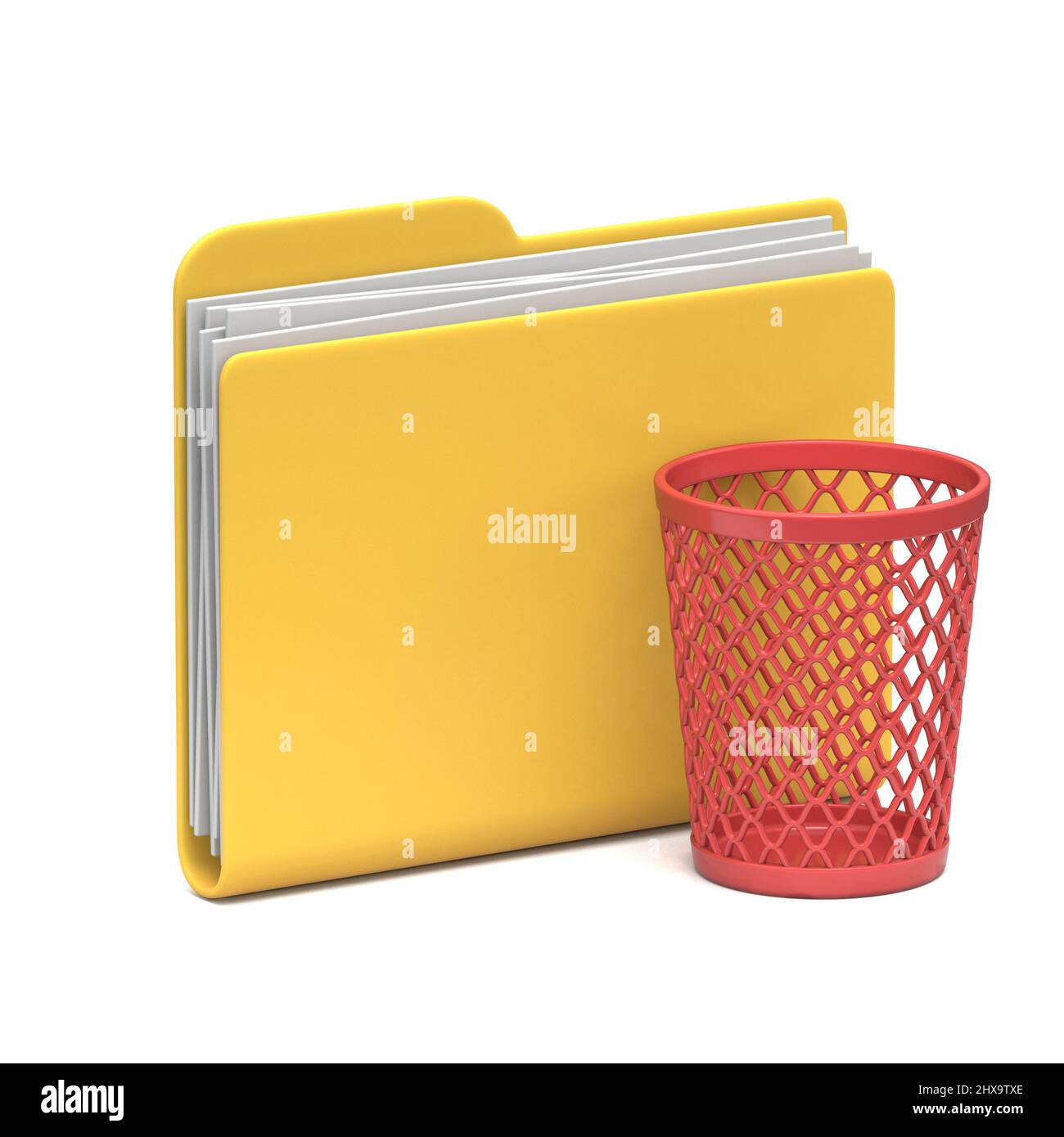 Yellow folder icon Empty recycle bin 3D rendering illustration isolated