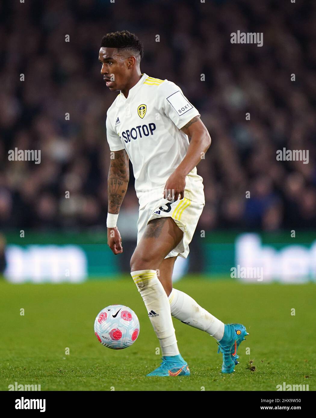 Leeds United's Junior Firpo during the Premier League match at Elland Road, Leeds. Picture date: Thursday March 10, 2022. Stock Photo