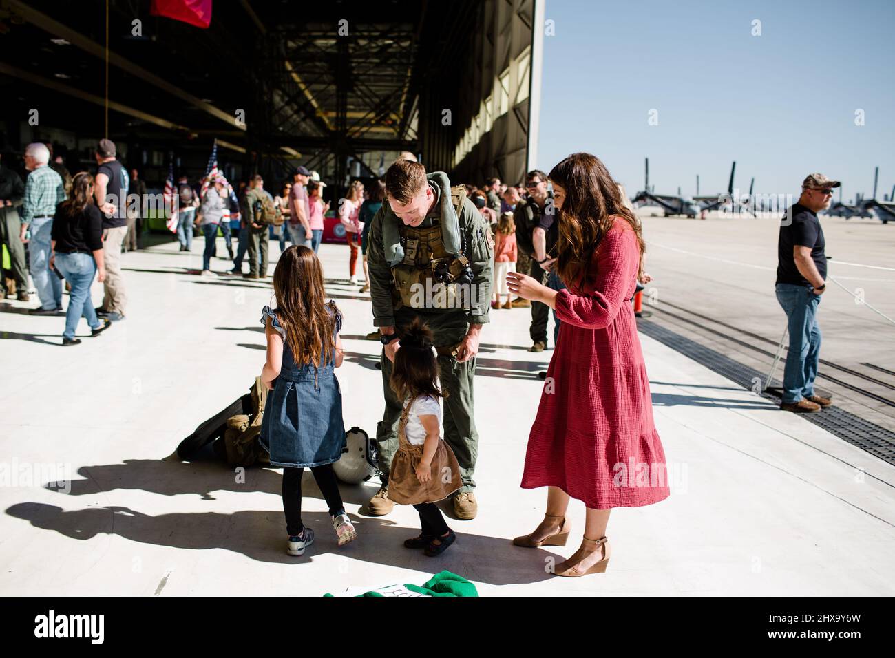 Marine Reuniting with Family at Miramar in San Diego Stock Photo