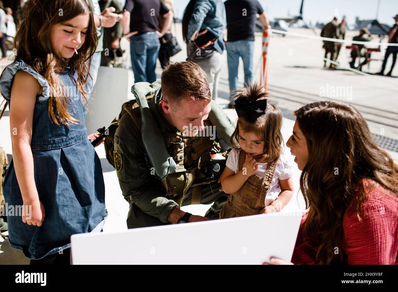 Marine Reuniting with Family at Miramar in San Diego Stock Photo