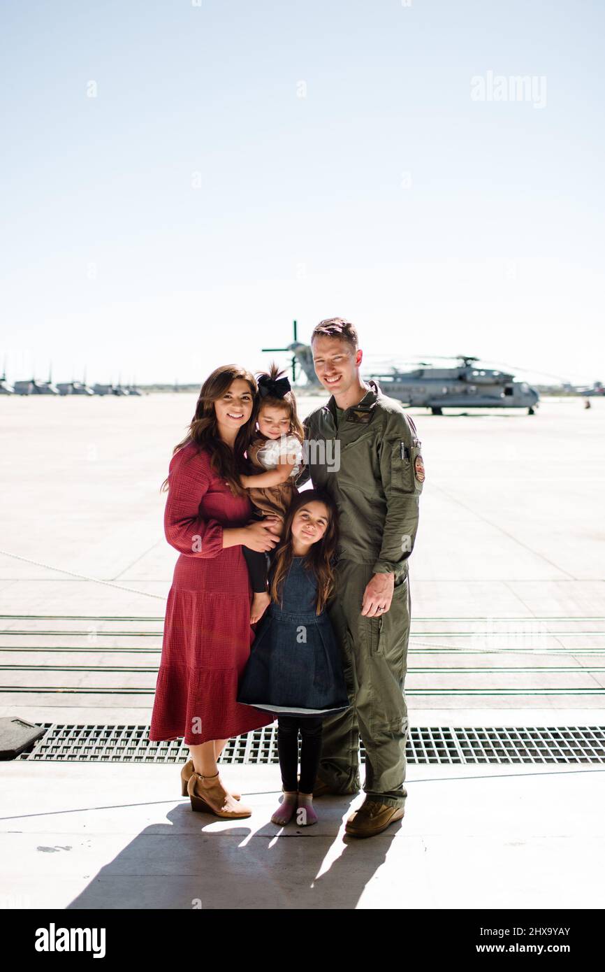 Military Family Reuniting at Miramar in San Diego Stock Photo