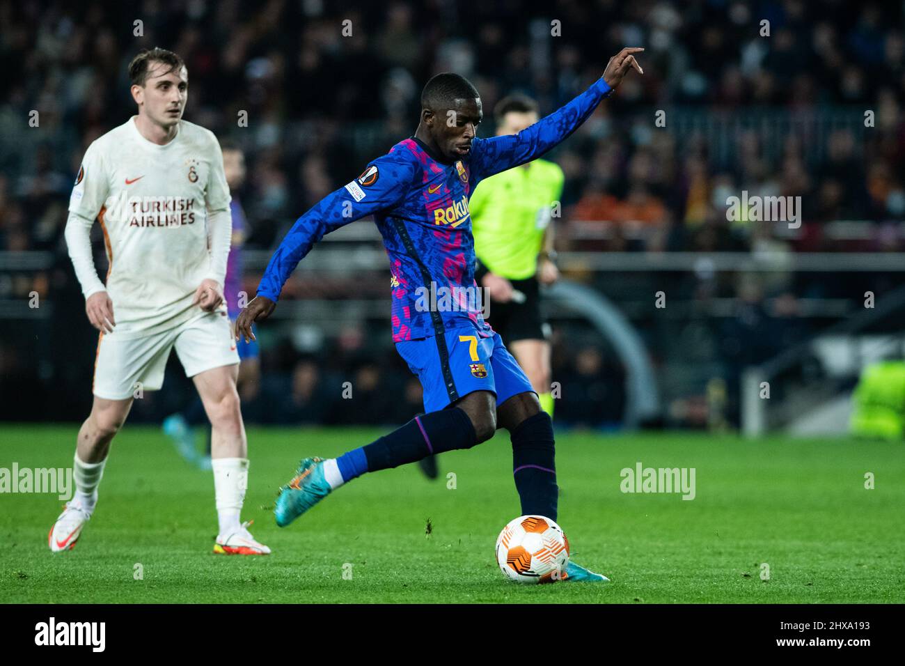 Barcelona, Spain. 10th Mar, 2022. 10th March 2022 ; Nou Camp, Barcelona, Spain: Europa league football, FC Barcelona versus Galatasaray; 7 Ousmane Dembele of FC Barcelona in shooting action Credit: Action Plus Sports Images/Alamy Live News Stock Photo