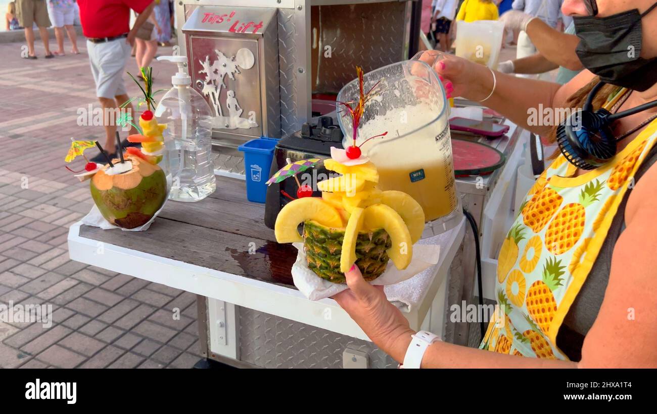 Cocktail bar in the streets of Key West selling Coconut and Pineapple