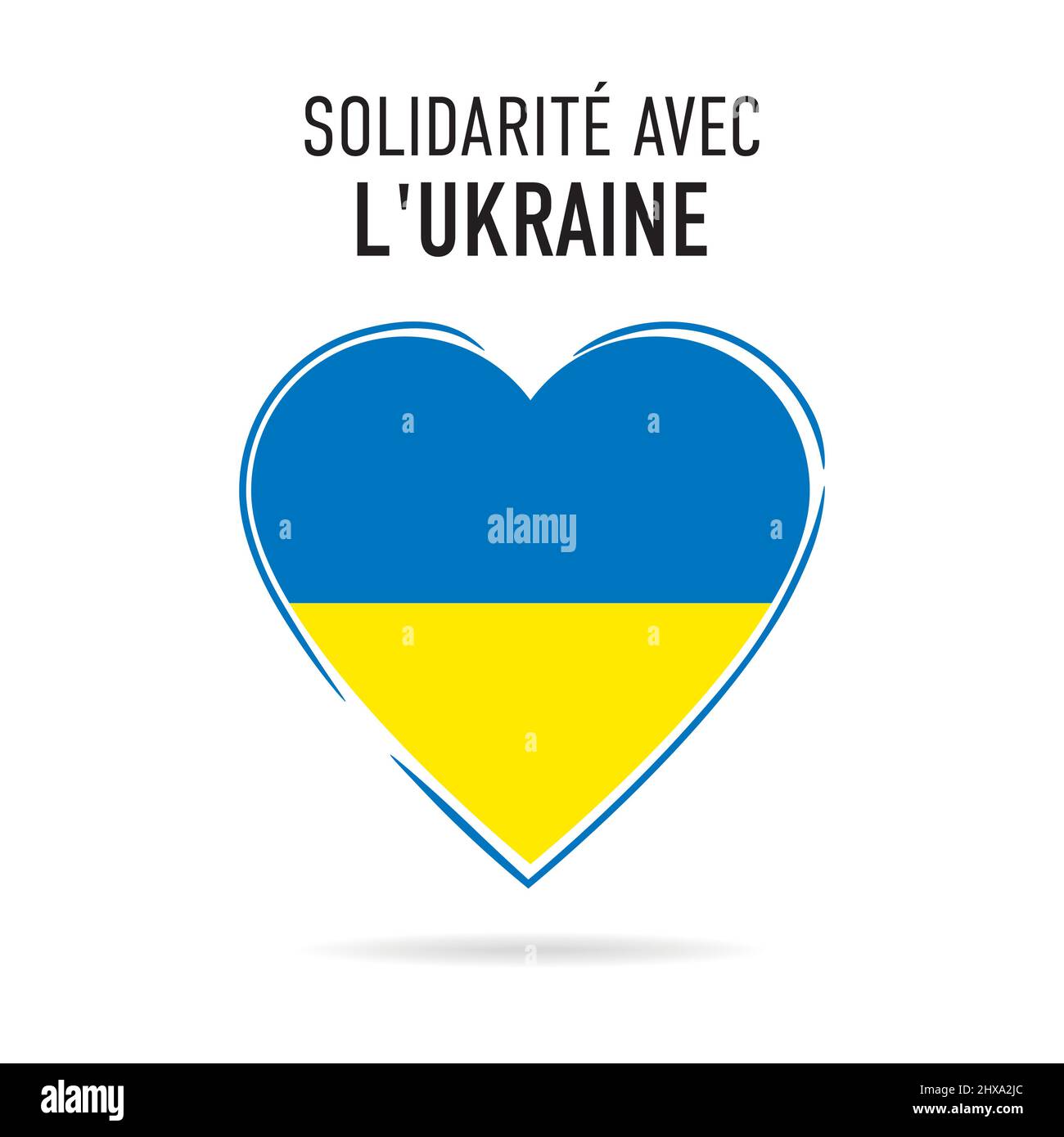 Solidarité avec l'Ukraine - Heart with colors of the Ukrainian flag. French language. Translation: solidarity with Ukraine Stock Vector