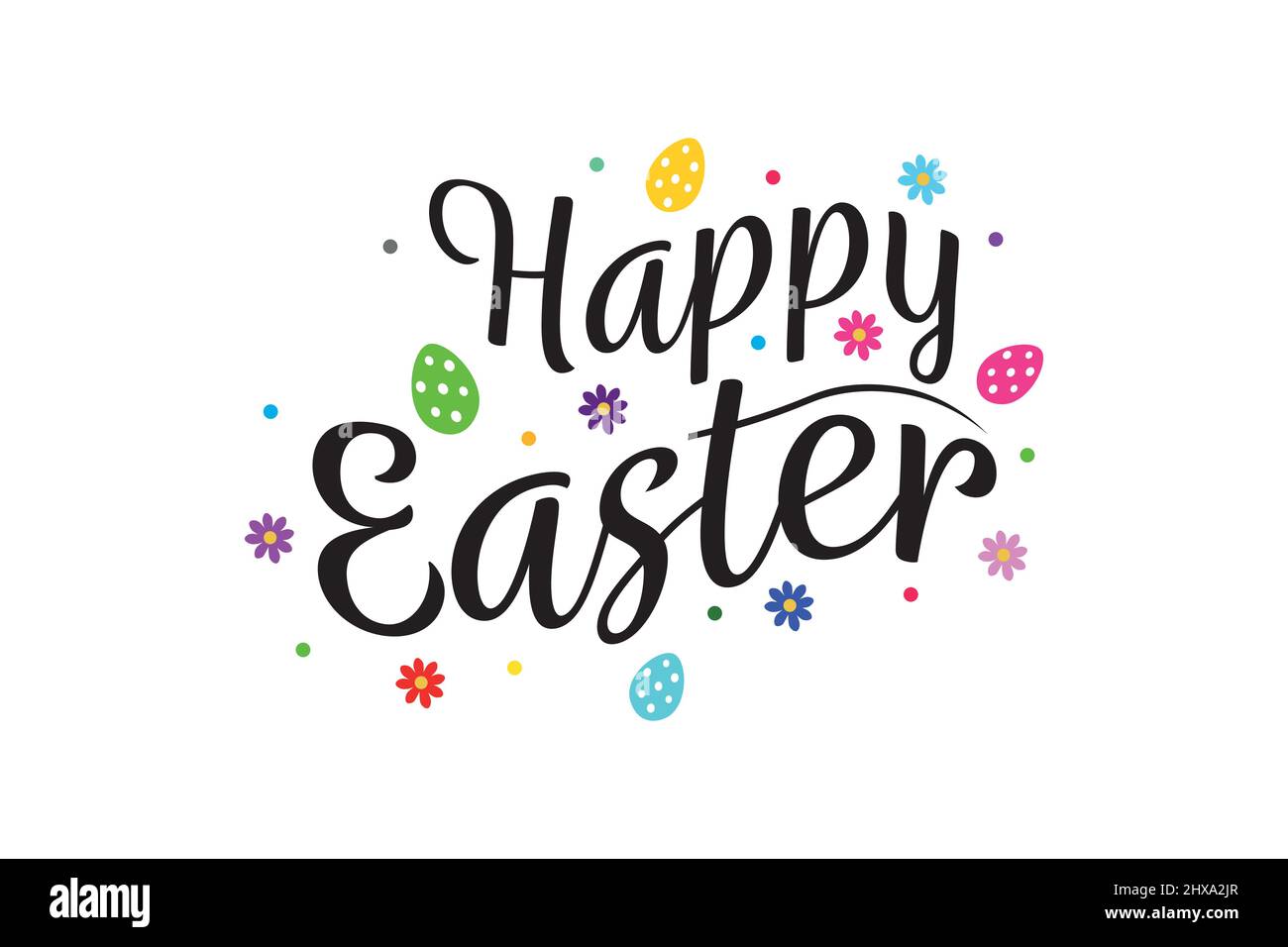 Happy Easter - Eggs, flowers, dots and text Stock Vector