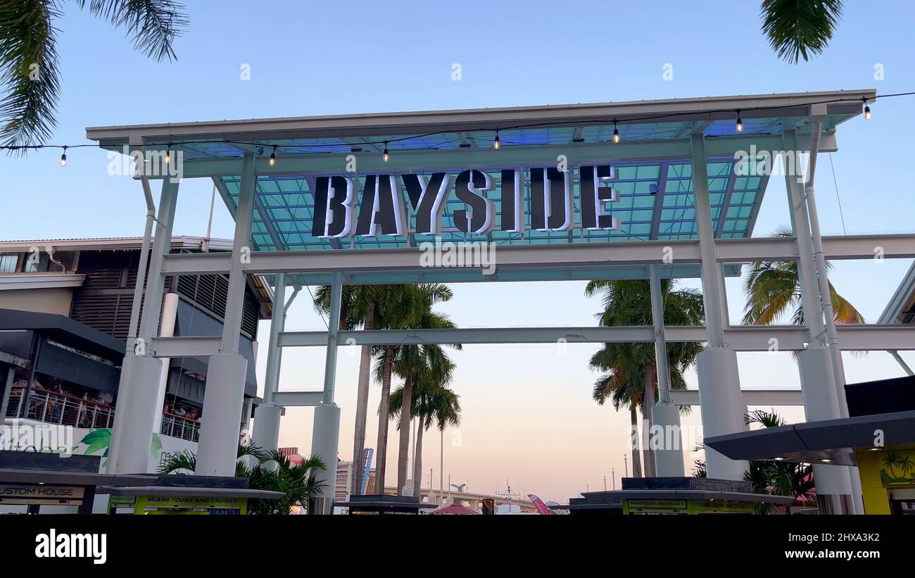Entrance of Bayside Marketplace Miami - MIAMI, UNITED STATES - FEBRUARY 20, 2022 Stock Photo