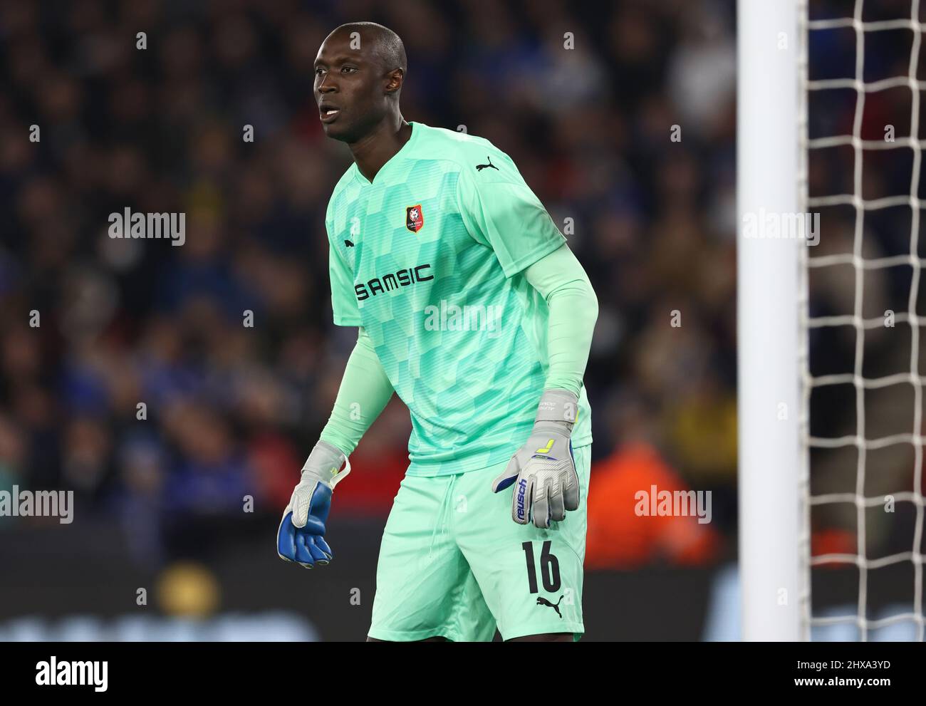 Leicester, UK. 10th March 2022.  Alfred Gomis of Rennes during the UEFA Europa Conference League match at the King Power Stadium, Leicester. Picture credit should read: Darren Staples / Sportimage Credit: Sportimage/Alamy Live News Stock Photo