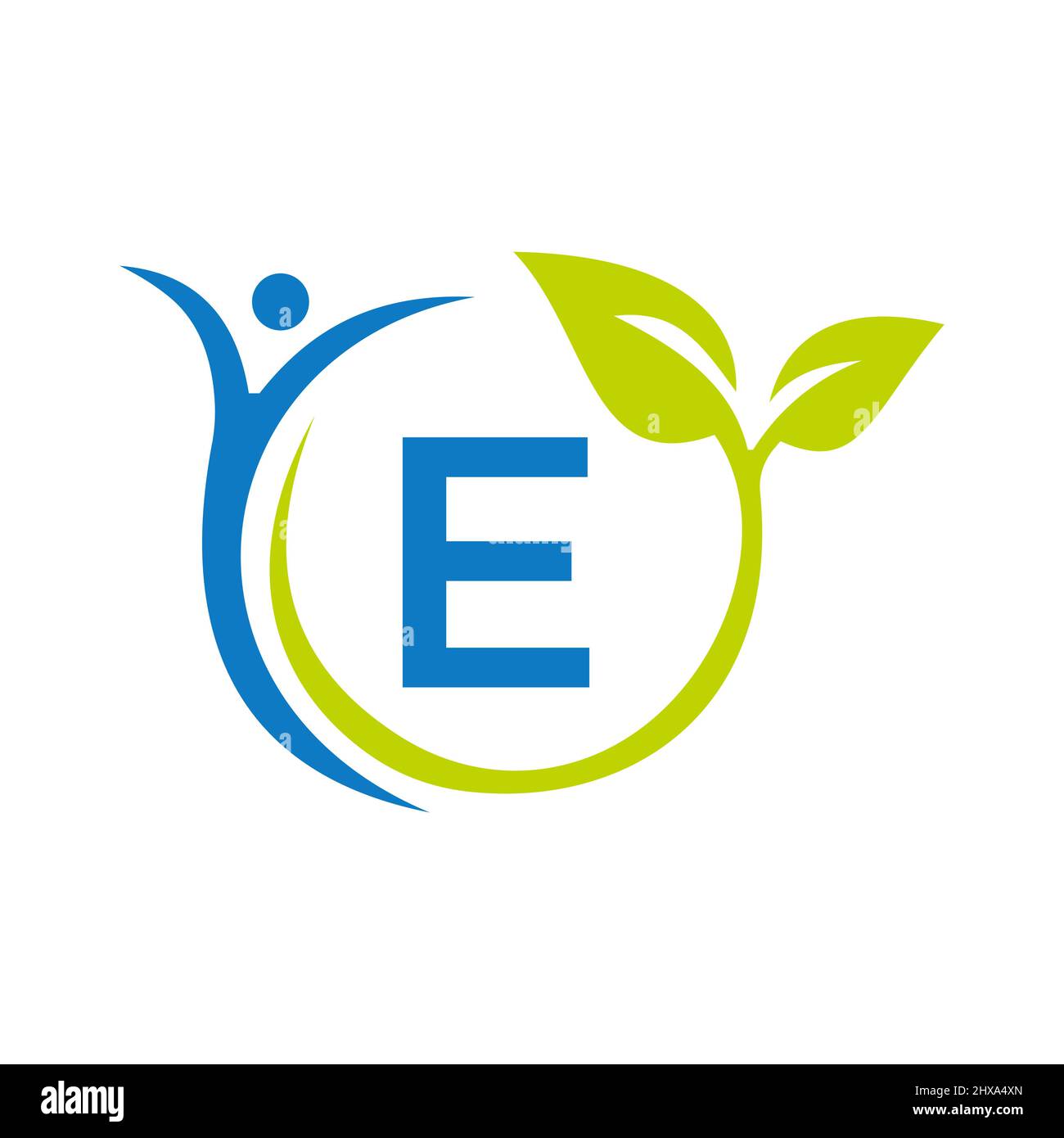 Letter E Health Care Logo Design. Medical Logo Template. Bio, Fitness, Human Health Logo On Letter E Vector Sign Stock Vector
