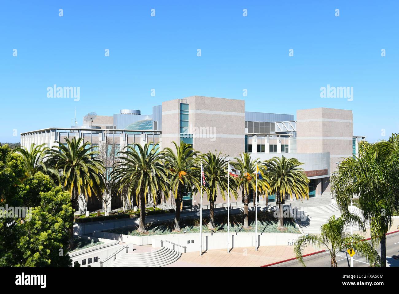 SANTA ANA, CALIFORNIA - 9 MAR 2022: The Santa Ana Police Department Building in the Civic Center area of Downtown. Stock Photo