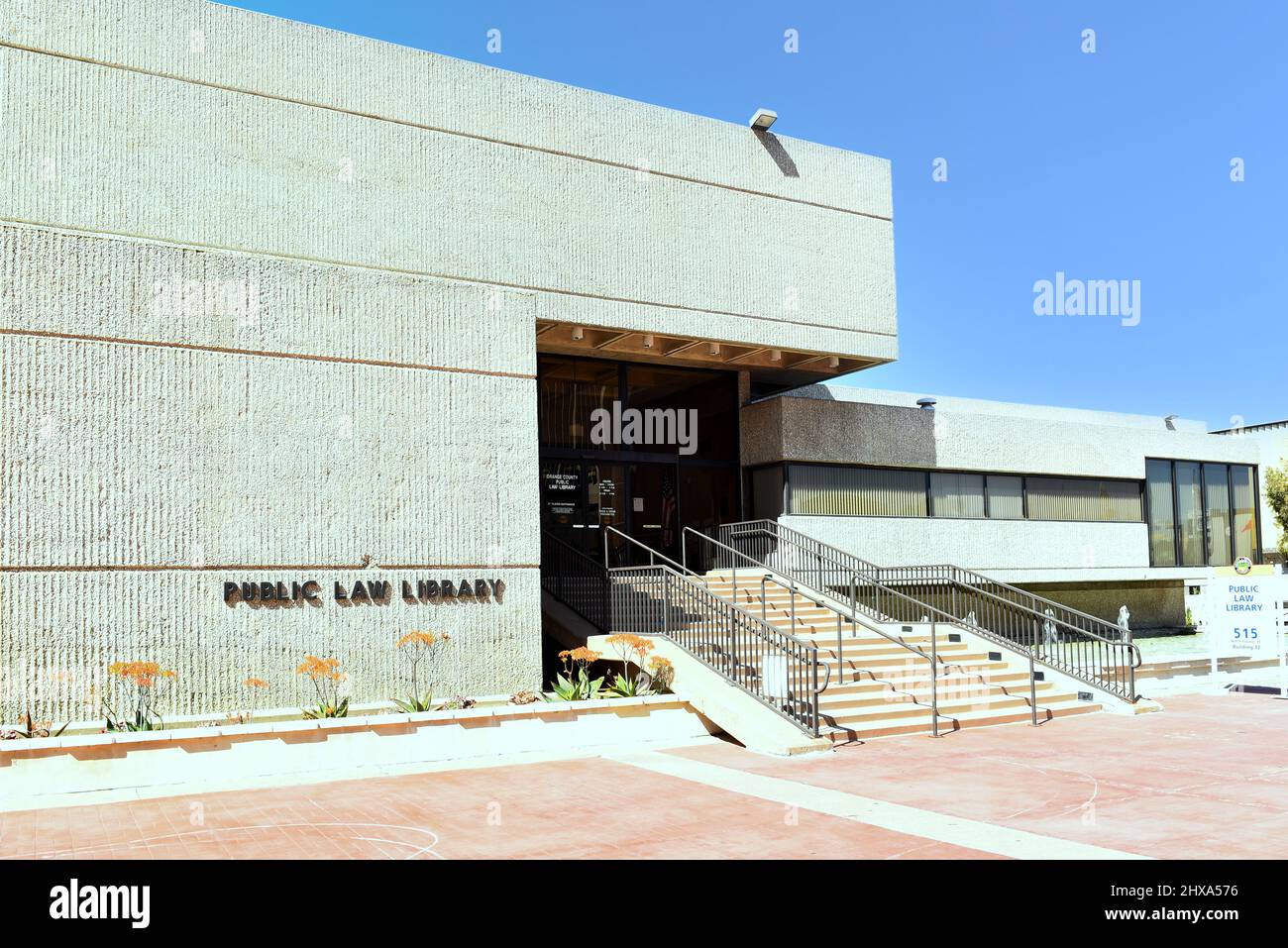 SANTA ANA, CALIFORNIA - 9 MAR 2022: The Public Law Library in the Santa Ana Civic Center Plaza. Stock Photo