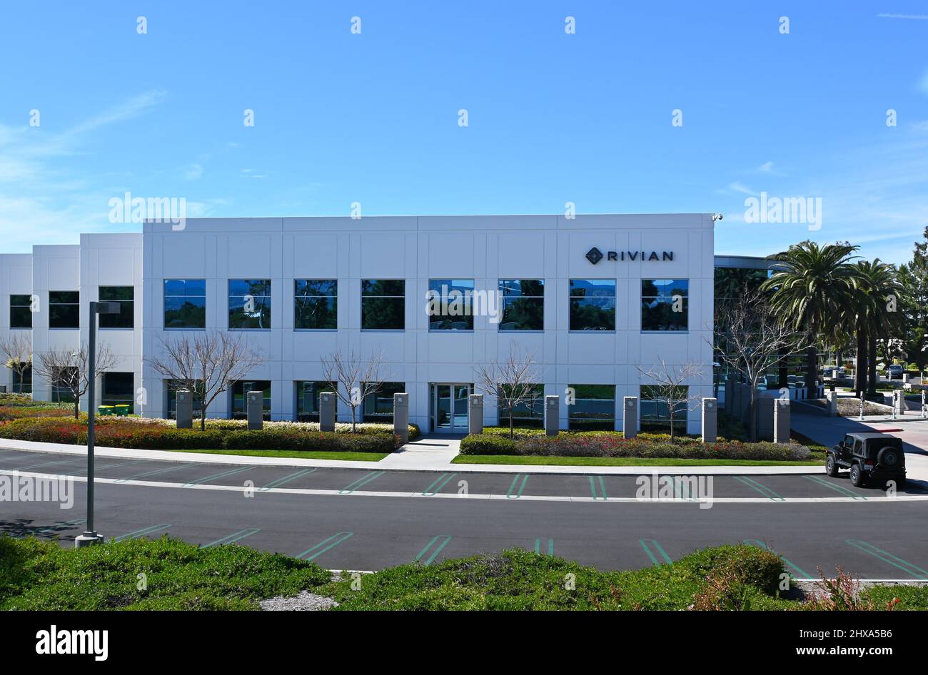 TUSTIN, CALIFORNIA - 26 FEB 2022: Rivian Automotive, an American electric vehicle automaker, building an electric sport utility vehicle and pickup tru Stock Photo